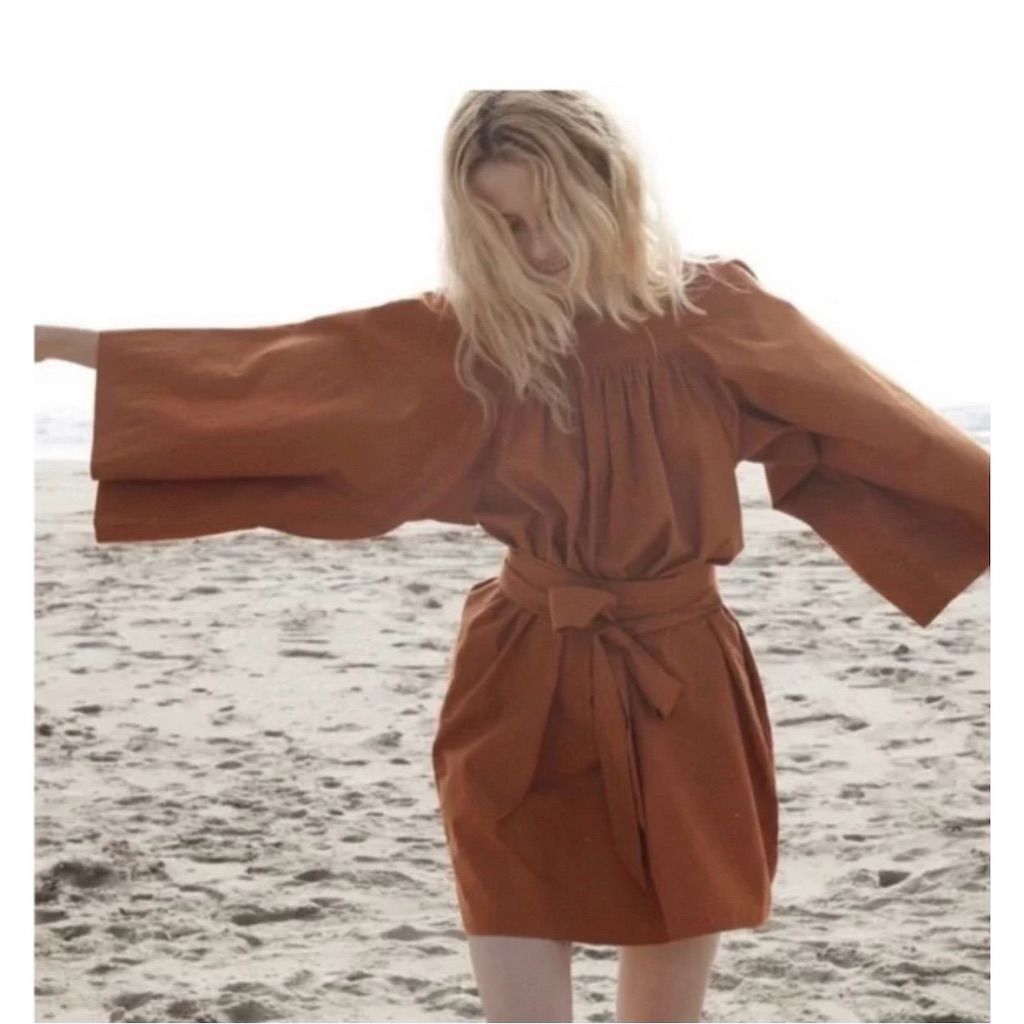 Den Dress Women's Xs Fawn Calder Mini Boho Mini Long Sleeve Flowy Belt